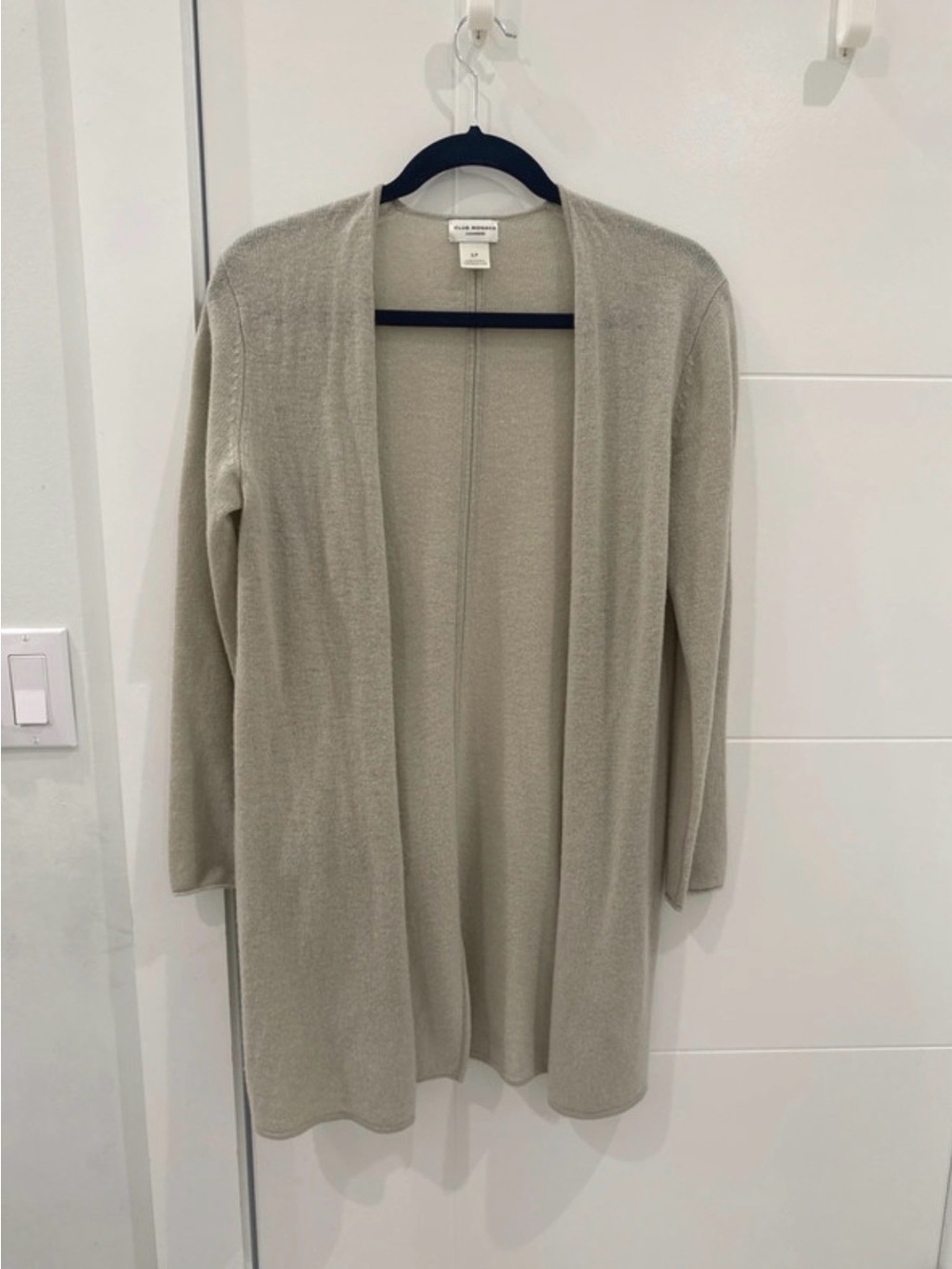 Club Monaco Open-Front Long Cardigan in Light Beige